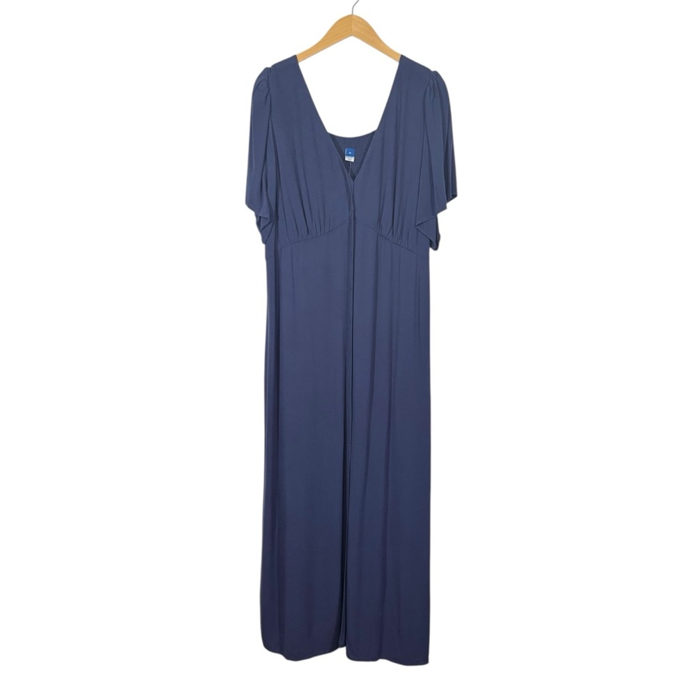 Old Navy Blue Volcanic Glass Waist Defined Midi Dress Sz XL Boho V Neck Peasant - Picture 2 of 14